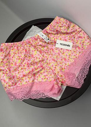 Розовые пижамные шорты tezenis с принтом и кружевом