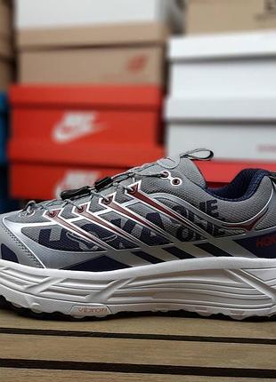 Чоловічі кросівки hoka one one mafate сірі з синім та червоним