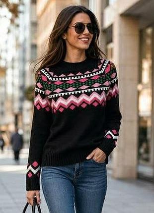 Светр оверсайз papaya з високим коміром і етнічним візерунком matalan кофта джемпер