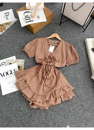 Комбінезон мусліновий жіночій. верх кофта низ шорти-юбка.