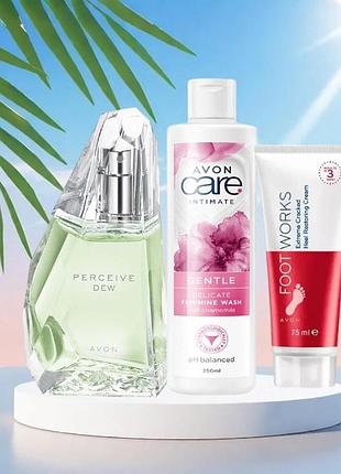 Набор avon 3 в 1 женский аромат perceive dew 50 мл,гель для интимной гигиены 250 мл,крем для ног 75 мл