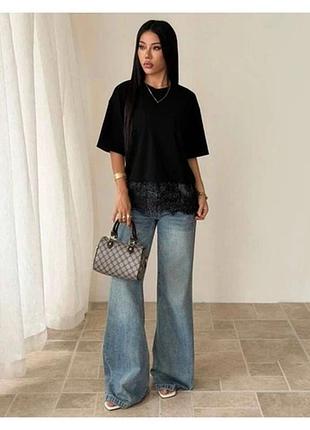 Футболка oversize з мереживом жіноча. бавовна 100%