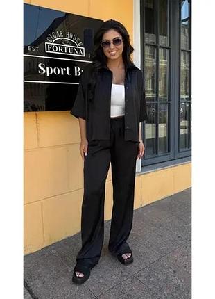Шовковий костюм жіночій. штани палаццо + сорочка на гудзиках