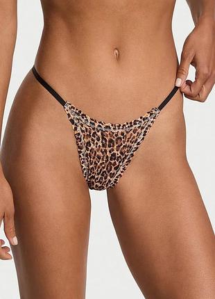 Мереживні трусики стрінги floral lace thong panty, леопардовий принт оригінал victoria's secret