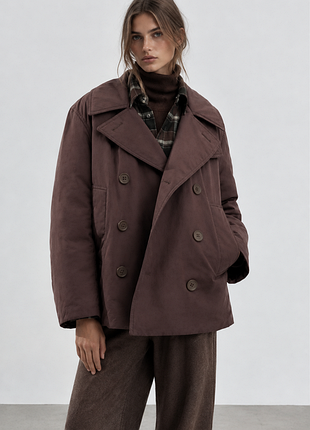 Пальто бушлат женское утепленное куртка коричневого цвета от бренда uniqlo l