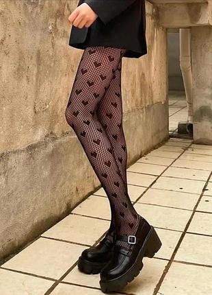 🖤 Колготки сетка с узором сердце