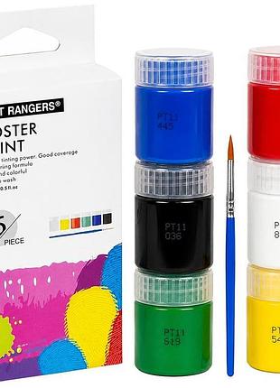 Набір плакатних фарб гуаші art rangers poster paint баночки 6 кольорів по 15 мл з пензликом t06015-1