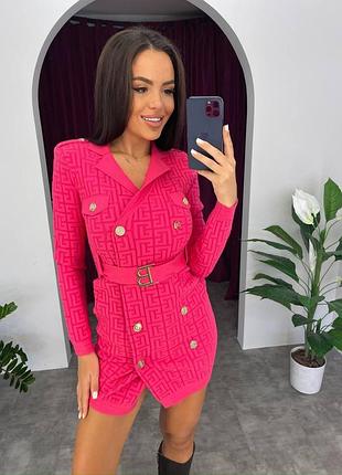 Сукня коротка з довгим рукавом яскраво рожева balmain