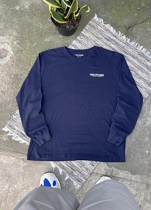 Вінтажний базовий темно синій оверсайз лонгслів true religion футболка з довгим рукавом