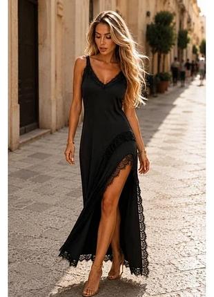 Сукня жіноча шовкова з мереживом . довга шовкова сукня з мереживом