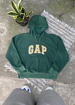 Вінтажний зелений базовий флісовий тедді худі gap з великим логотипом на грудях
