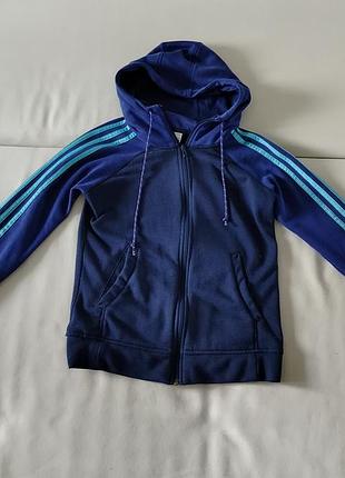Худи adidas essentials xs синий кофта спортивная с капюшоном зип-худи зепка олимпийка беговая climalite three stripes