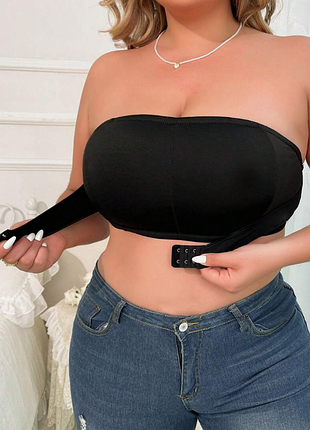 Комфортный черный бюстгальтер бандо топик без бретель shein curve с эффектом «второй кожи»