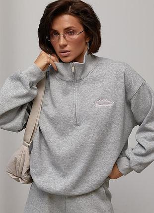 Теплий світшот oversize з коміром на блискавці мод 50303