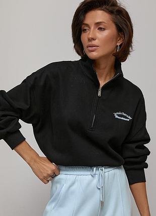 Теплый свитшот oversize с воротником на молнии мод 50303