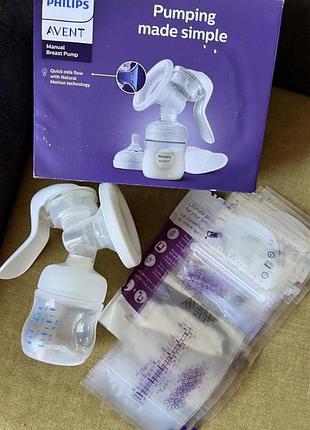 Ручний молоковідсмоктувач philips avent+ пакетики для молока