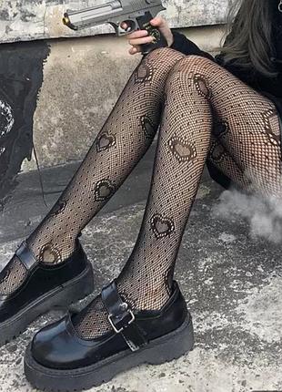 🖤 колготки сетка с сердечками