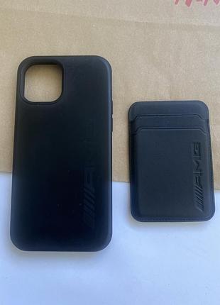 Чехол на телефон айфон  iphone 12 / 12 pro mercedes amg collection , оригинал с отделением для пластиковых карт на магните