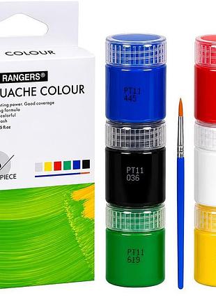 Набір гуашевих фарб art rangers gouache colour баночки 6 кольорів по 15 мл з пензликом художні t06015-2
