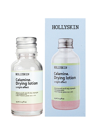 Локальное средство от прыщей и покраснения hollyskin calamine drying lotion за 1 ночь 15 мл daily skin care