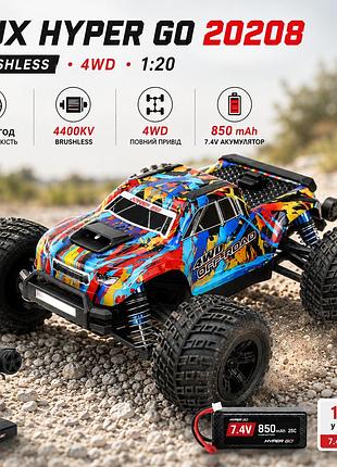 Машинка на радиоуправлении mjx hyper go 20208 4wd 1:20 до 39 км/ч | бесколлекторная rc машинка | скоростной внедорожник на пульте
