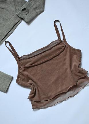 Коричневый топ сетка shein