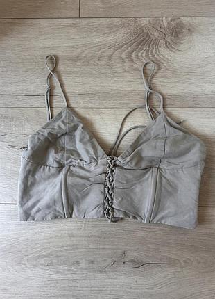 Розкішний топ zara на шнурівці бежевого кольору  з резинкою та блискавкою збоку
