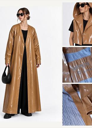 Дизайнерский макси плащ shypelyk лакированный oversize карамельный капюшон-манишка украинский бренд