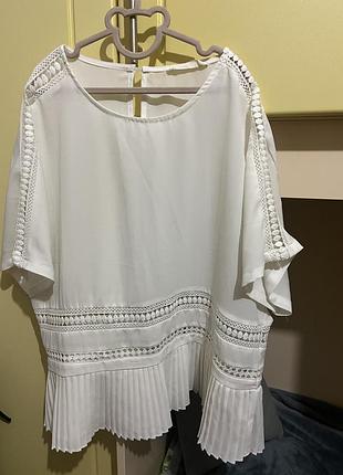 Блузка біла, l-xl ,блузка з мереживом