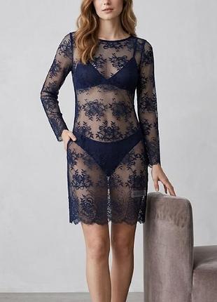 Кружевное платье туника intimissimi в синем цвете, s