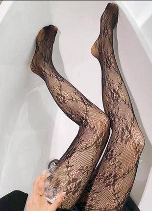🖤 колготки сетка с узором. ажурные колготки - цветок♣️