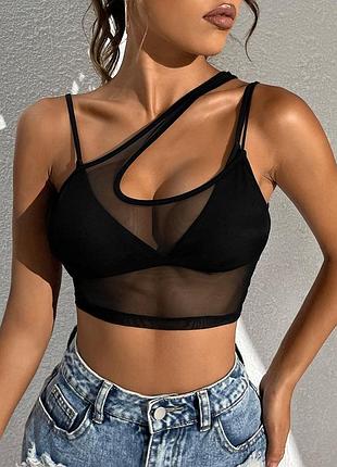 Shein топ сітка на одне плече топик майка