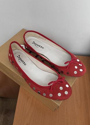 Замшевые красные балетки repetto paris франция оригинал замша кожа червоні в горошек made in france 38 39