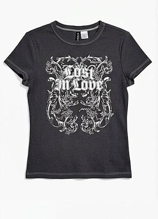 Сіра футболка з принтом від бренду h&m