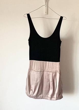 Сукня атлас+трикотаж пудрового кольору
