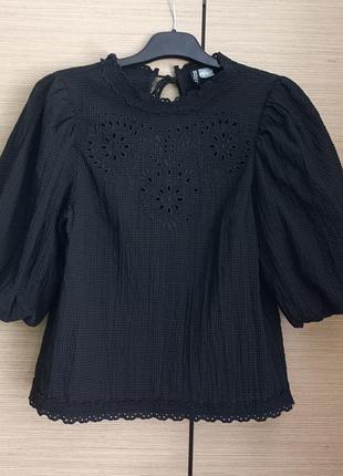 Женская блуза с прошвой и пышными рукавами h&amp;m р. xs-s