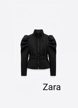 Стильна чорна куртка/бомбер з об'ємними рукавами та поясом (zara)