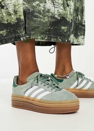 Зелені кросівки adidas gazelle bold оригінал замша