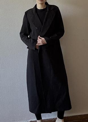 Тренч довгий чорний плащ 2