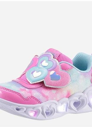 🩵💛  гламурные кроссовки с мигалками для девочки skechers на липучках с блестками 25 р