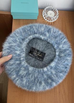 Ангоровий берет kangol оригінал made in uk вінтаж бембі принт пухнастий блакитний мраморный голубой bambi print олений вовняний шерстяной