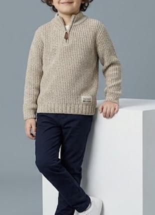 Новий в'язаний светр бежево-сірого меланжевого кольору  next з  коміром-стійкою на блискавці для хлопчика 5-6 років