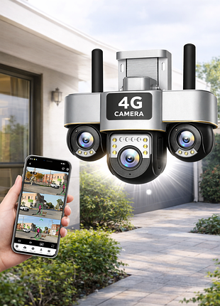Уличная 4g камера видеонаблюдения 15mp, 3 объектива /поворотная камера наблюдения / smart864 camera sc28 v380 pro
