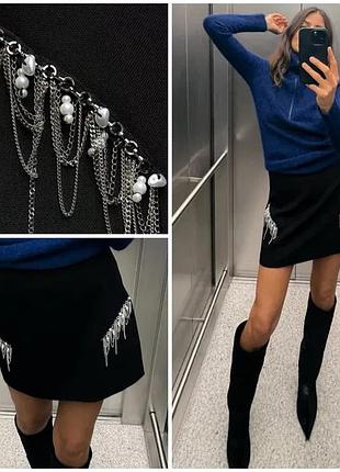 Спідниця міді чорна zara жіноча хс-с