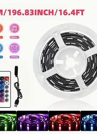 Светодиодная led лента rgb 5 метров с usb пультом и управлением через приложение