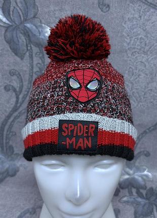 Вʼязана дитяча шапка з помпоном marvel spiderman 2–4 роки, обхват голови 48,5 – 50 см демісезон осінь весна дитячі головні убори для хлопчиків