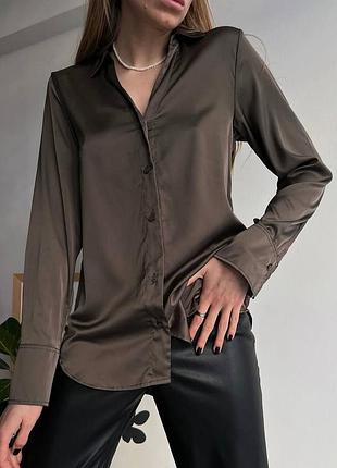 Атласна сорочка h&m 🤎 матеріал: поліестер, еластан✨ стан: чудовий 😻 розмір: xs/s, вільний крій