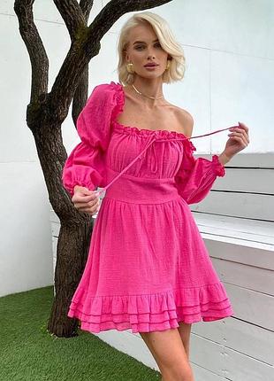 Рожева ніжна сукня vm у стилі барбі 💖 матеріал: cottons, viscose🌸 стан:чудовий ✨ розмір: s/xs, довжина 85 см, довжина рукава 62 см