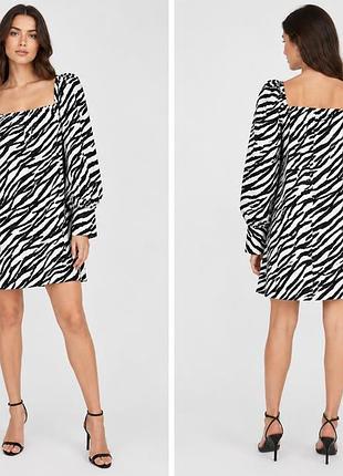 Zara жіноча сукня з принтом зебра, бавовняна, з довгим рукавом, розмір m