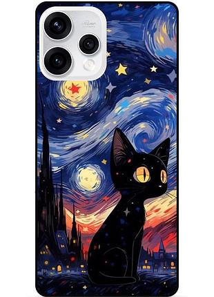 Силиконовый бампер чехол для oppo reno 15 с рисунком котик звездная ночь ван гог